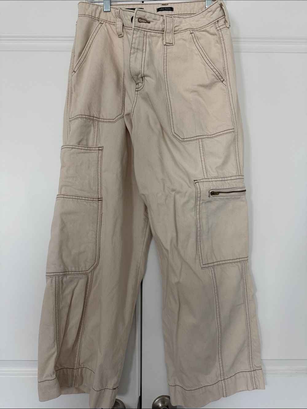 Cream Colored Denim Cargo Jeans